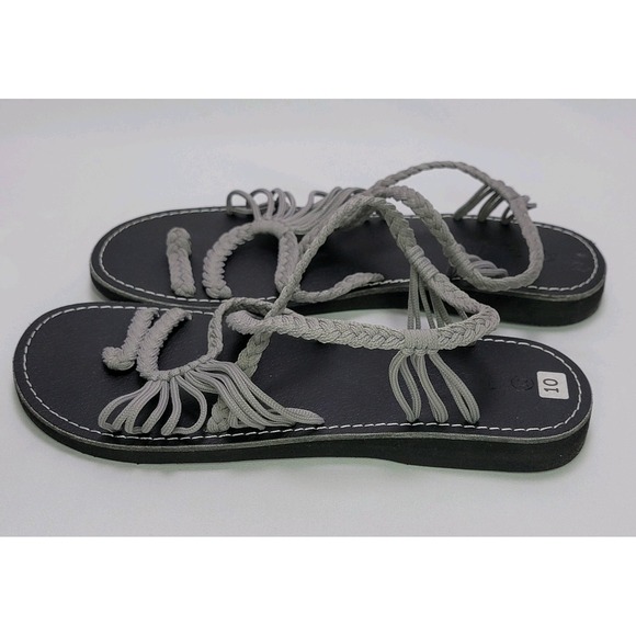 Plaka Palm Leaf Flat Women's Sandals In Urban Grey Size 10 New - Picture 2 of 5